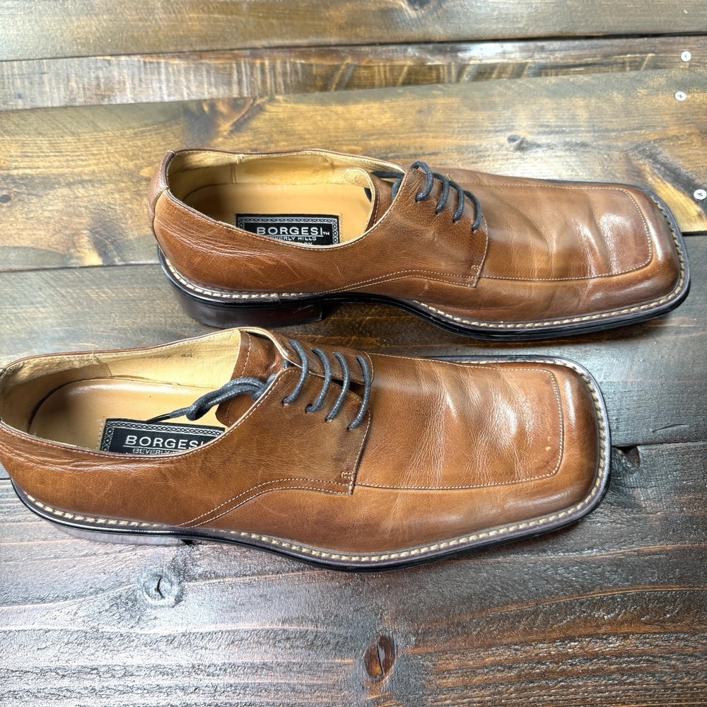 Borgesi Beverly Hills Italian Hand Made Leather Square Toe Oxford Mens 44/10.5 - Picture 8 of 14